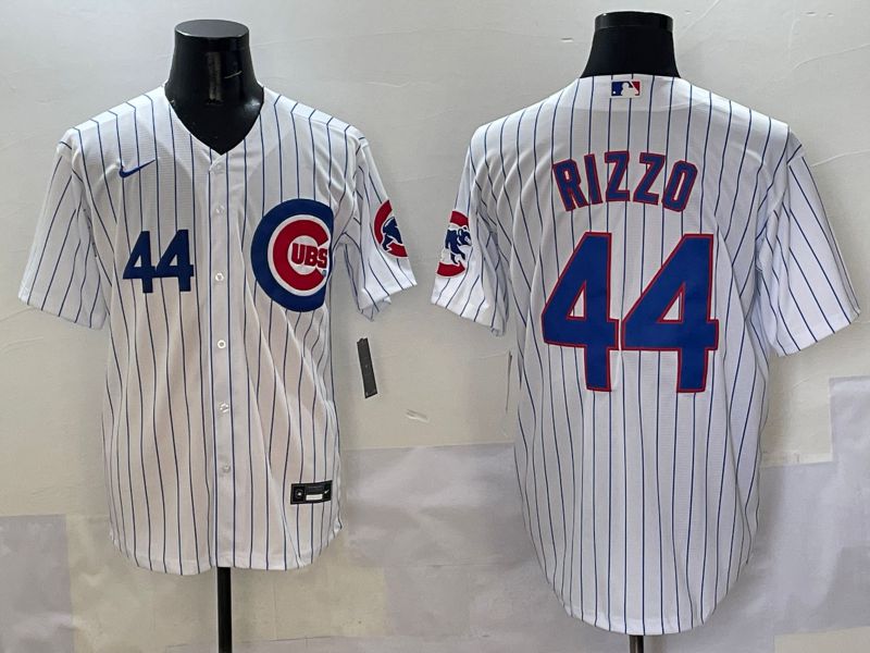 Men Chicago Cubs #44 Rizzo White Stripe Game 2025 Nike MLB Jersey style 3